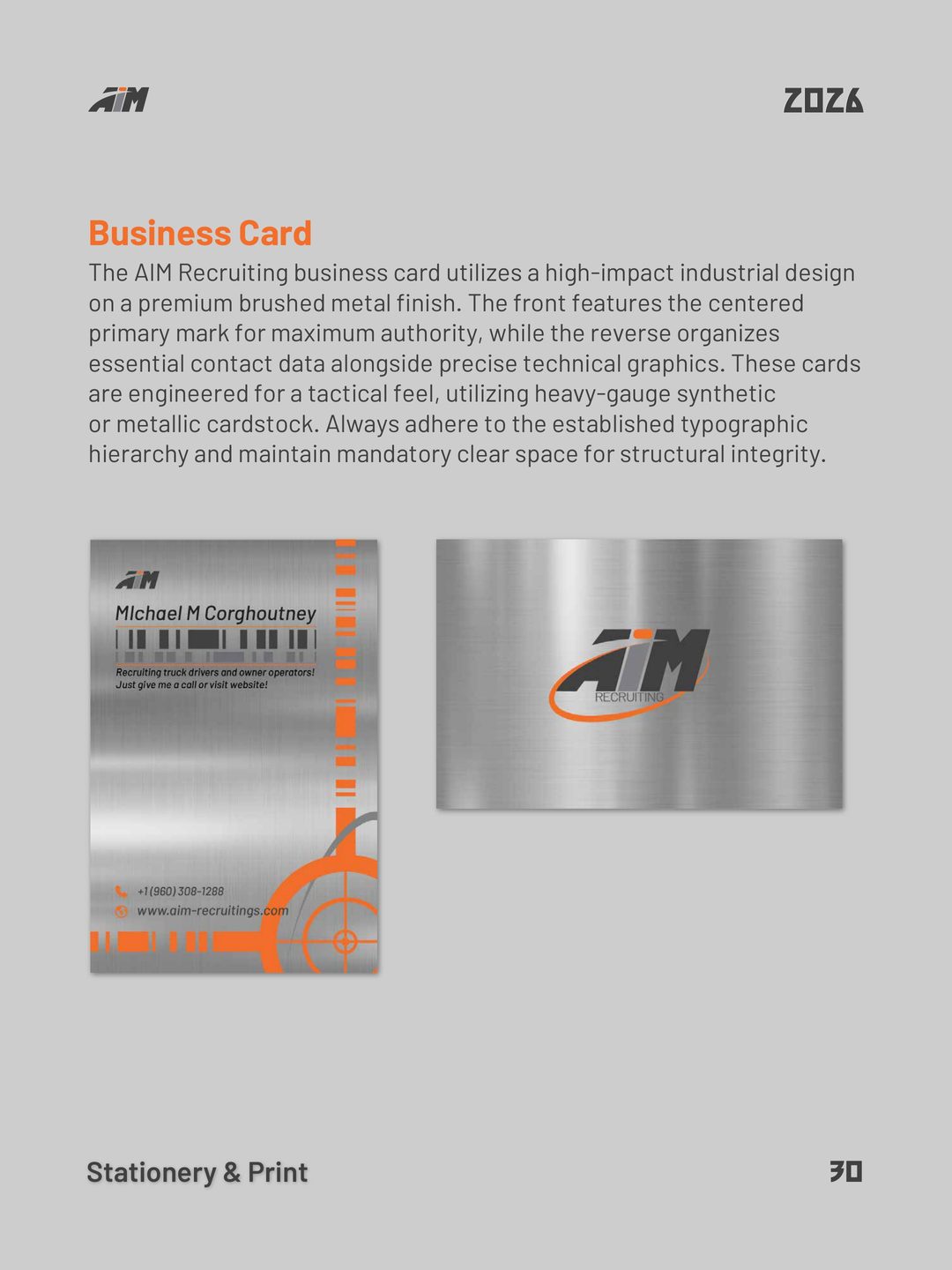 AIM Recruiting business card na metalik finish